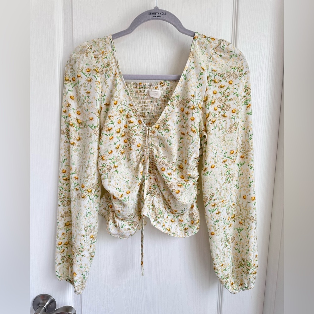 H&M Cream Blouse with Yellow Floral Design
